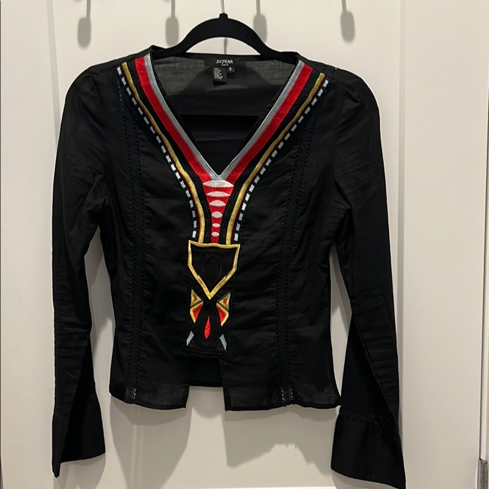 Embroidered black cotton top